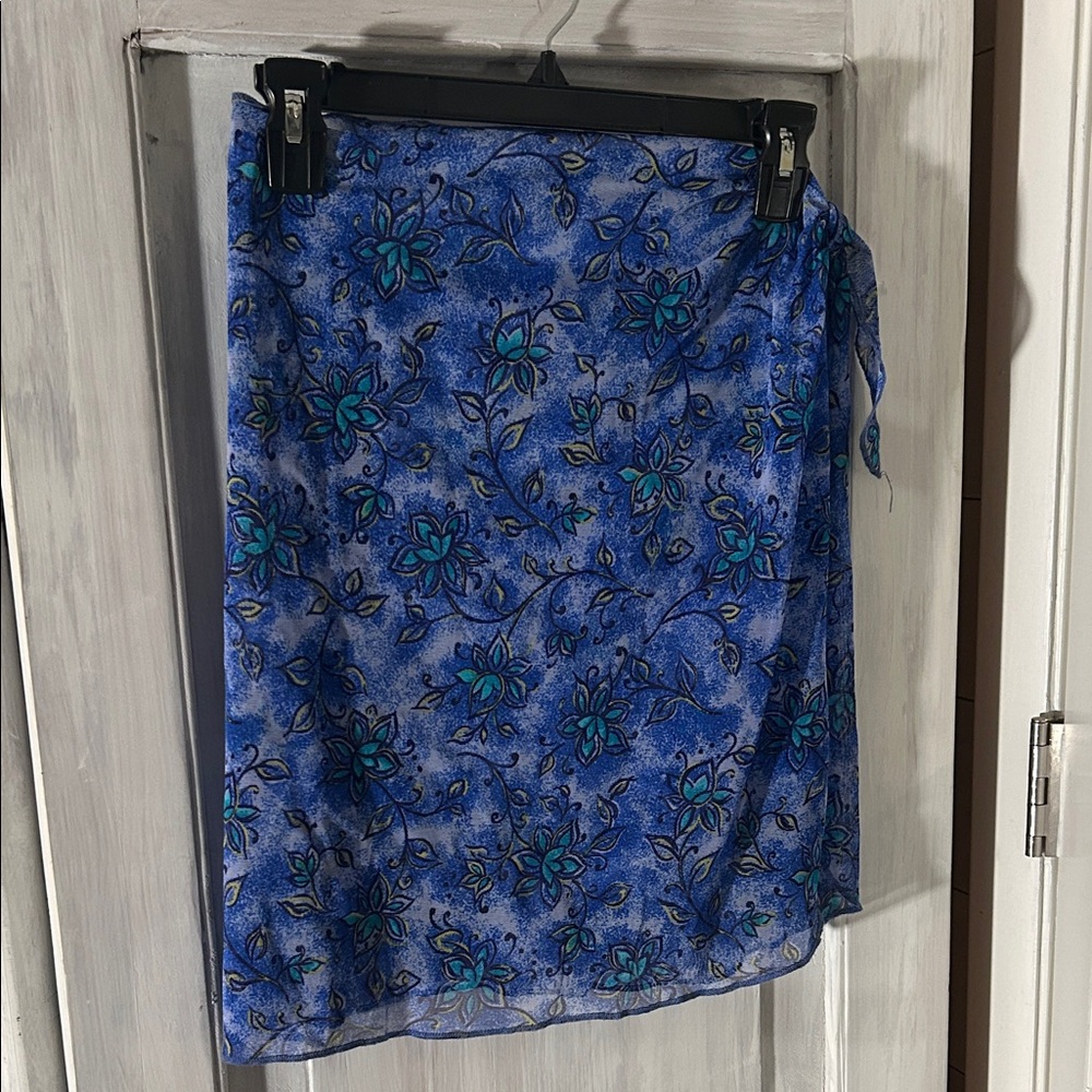 Floral Blue Wrap Cover Up Chiffon light and perfect over swimsuit
